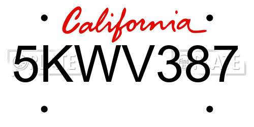 5KWV387 California License Plate
