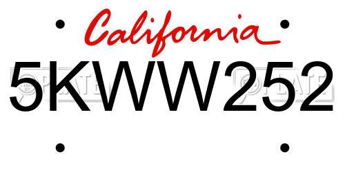 5KWW252 California License Plate