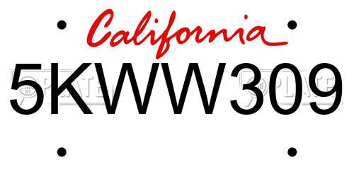 5KWW309 California License Plate