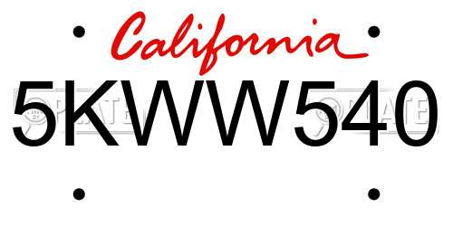 5KWW540 California License Plate