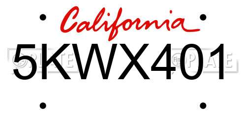 5KWX401 California License Plate