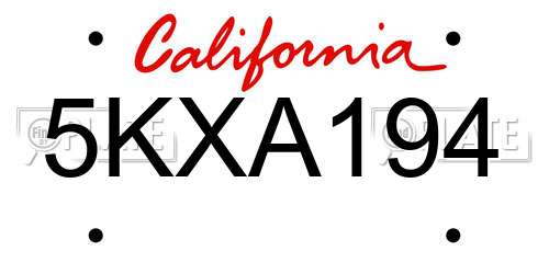 5KXA194 California License Plate