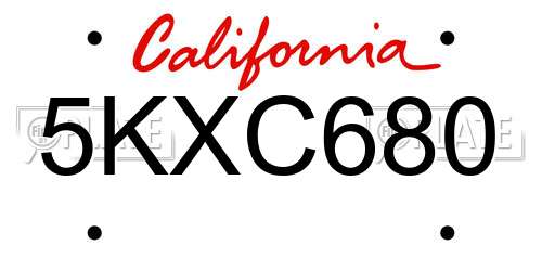 5KXC680 California License Plate