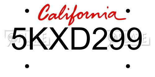 5KXD299 California License Plate