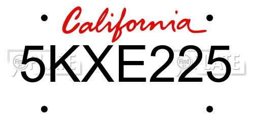 5KXE225 California License Plate