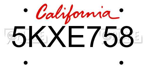 5KXE758 California License Plate
