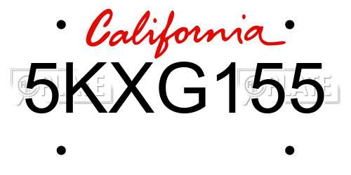 5KXG155 California License Plate