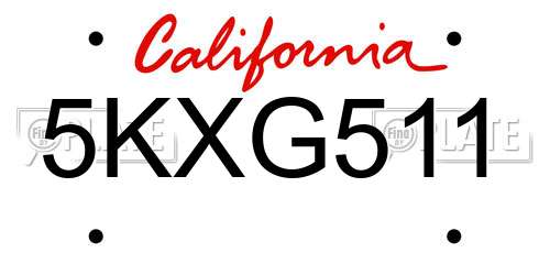5KXG511 California License Plate