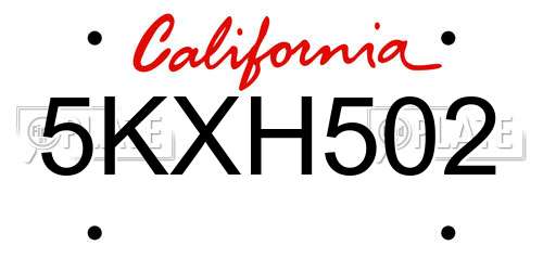 5KXH502 California License Plate