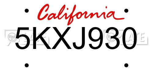 5KXJ930 California License Plate