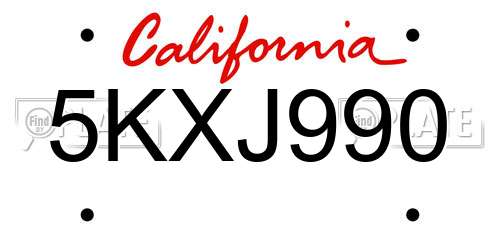 5KXJ990 California License Plate