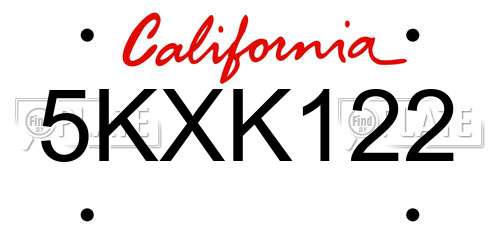 5KXK122 California License Plate