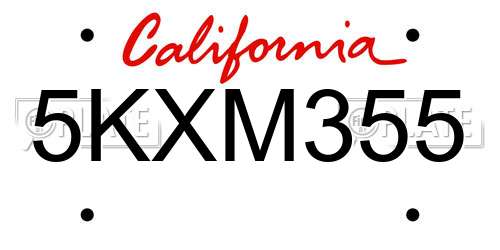 5KXM355 California License Plate