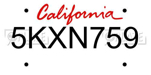 5KXN759 California License Plate