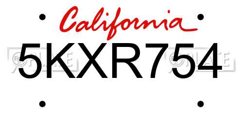 5KXR754 California License Plate
