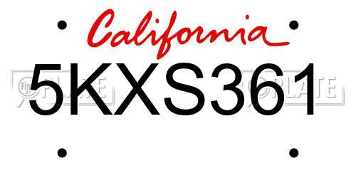 5KXS361 California License Plate