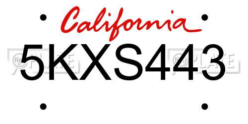 5KXS443 California License Plate