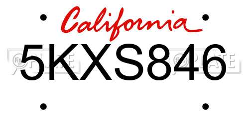 5KXS846 California License Plate