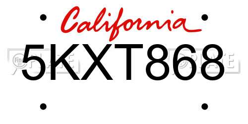 5KXT868 California License Plate