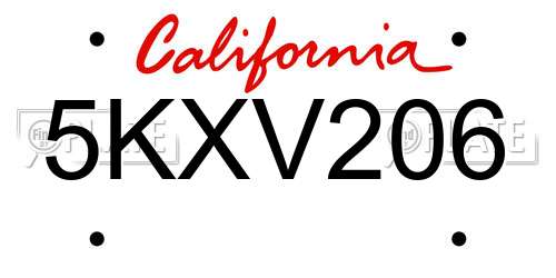 5KXV206 California License Plate