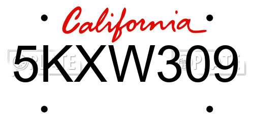 5KXW309 California License Plate