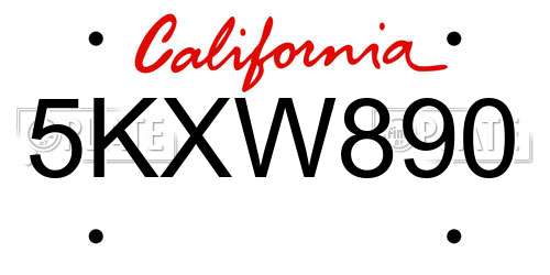 5KXW890 California License Plate
