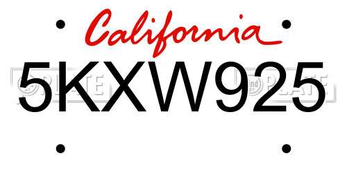 5KXW925 California License Plate