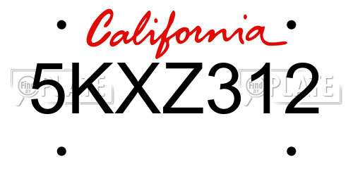 5KXZ312 California License Plate