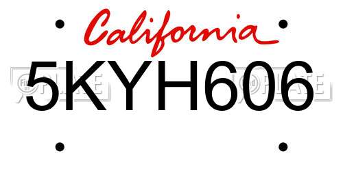 5KYH606 California License Plate