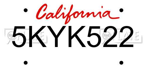 5KYK522 California License Plate