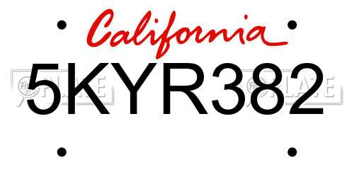 5KYR382 California License Plate