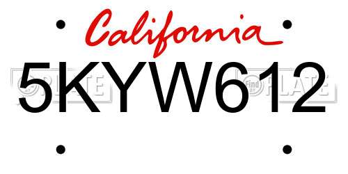 5KYW612 California License Plate