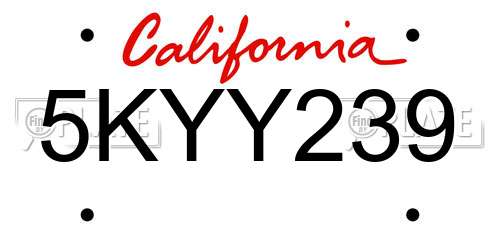 5KYY239 California License Plate