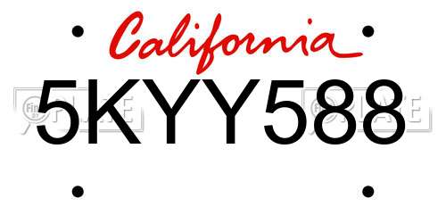 5KYY588 California License Plate