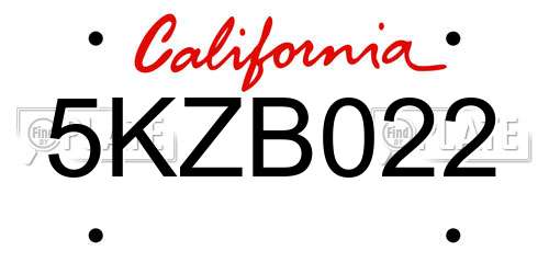 5KZB022 California License Plate