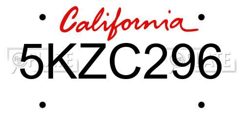 5KZC296 California License Plate