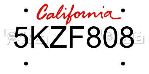 5KZF808 California License Plate