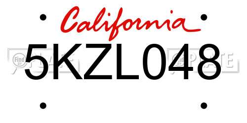 5KZL048 California License Plate