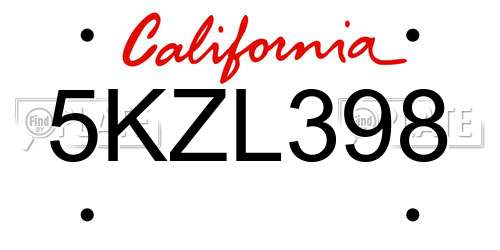5KZL398 California License Plate