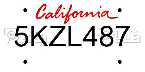 5KZL487 California License Plate