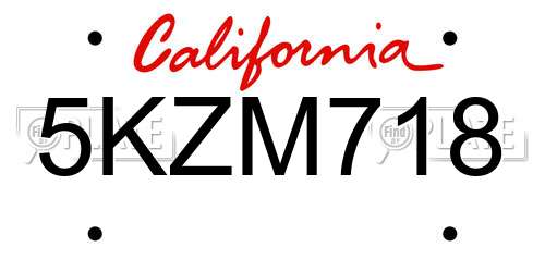 5KZM718 California License Plate