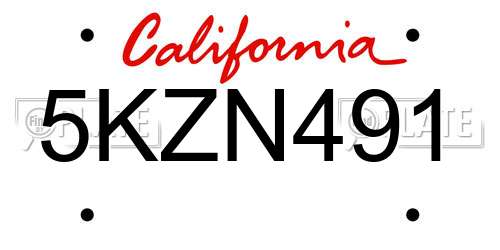 5KZN491 California License Plate