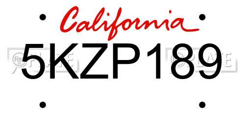 5KZP189 California License Plate