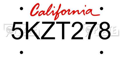 5KZT278 California License Plate