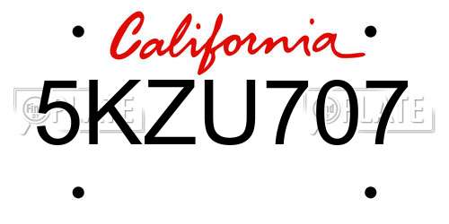 5KZU707 California License Plate