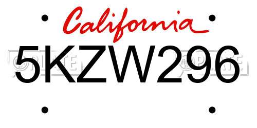 5KZW296 California License Plate