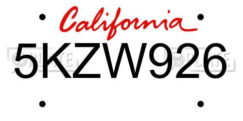 5KZW926 California License Plate