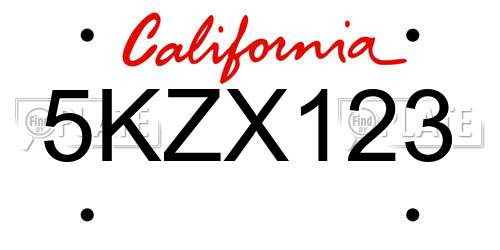 5KZX123 California License Plate