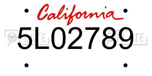 5L02789 California License Plate