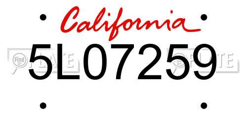 5L07259 California License Plate